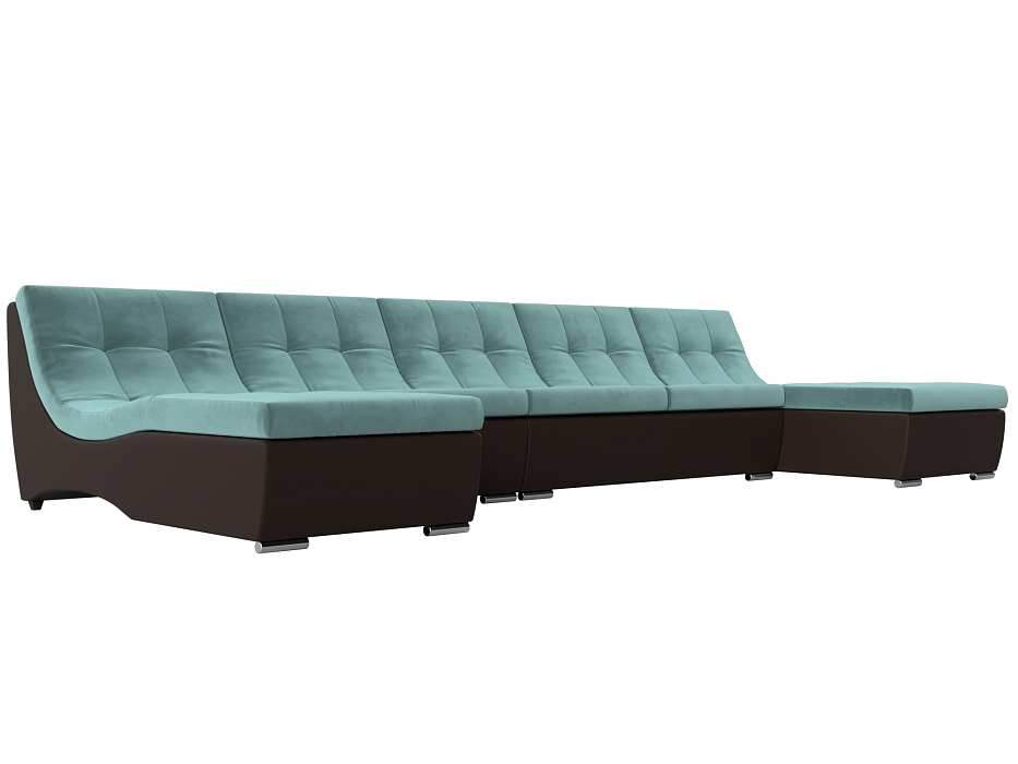 П-образный модульный диван Монреаль Long (бирюзовый\коричневый)